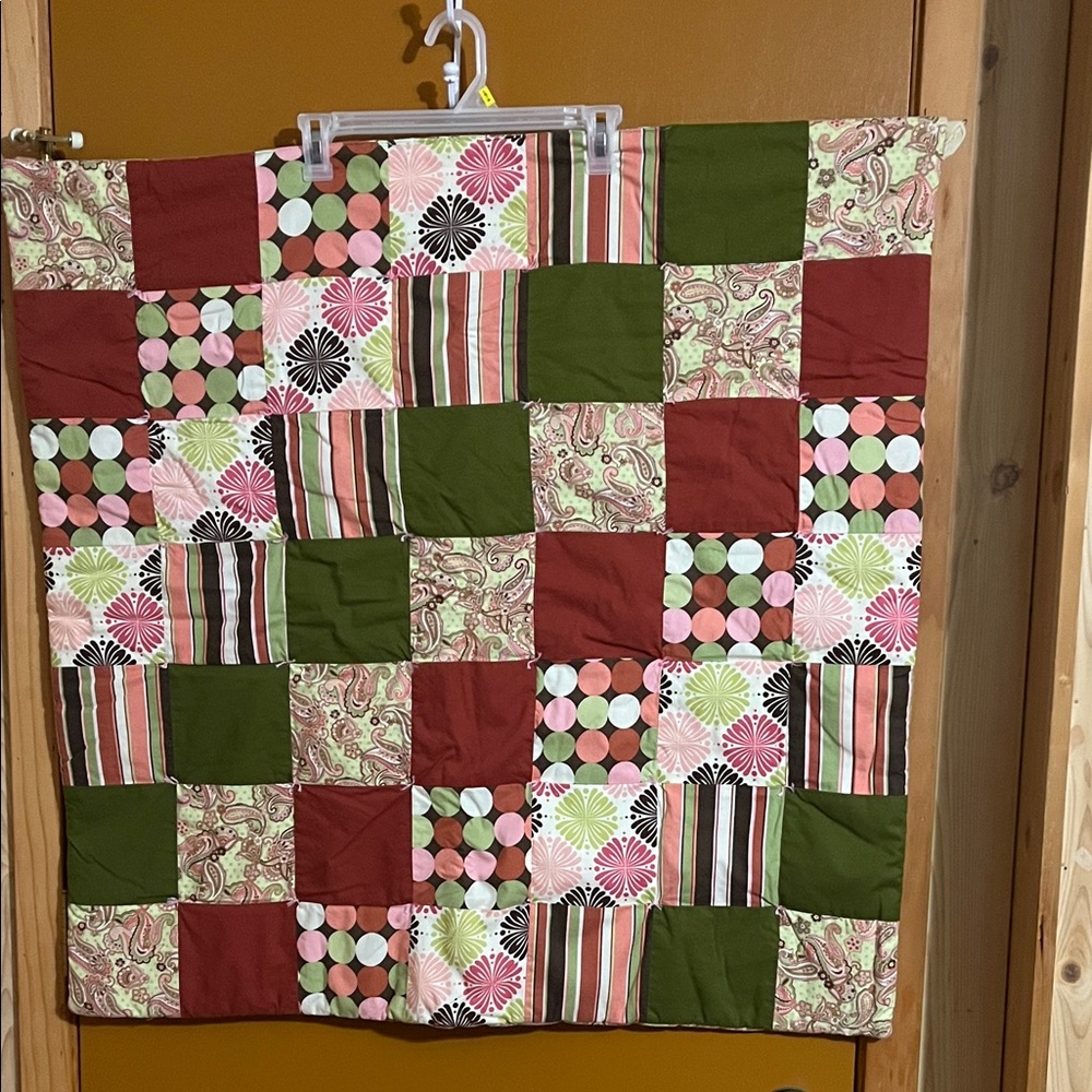 Crib or Lap Quilt- Olive Green, Rust, and Persimmon
